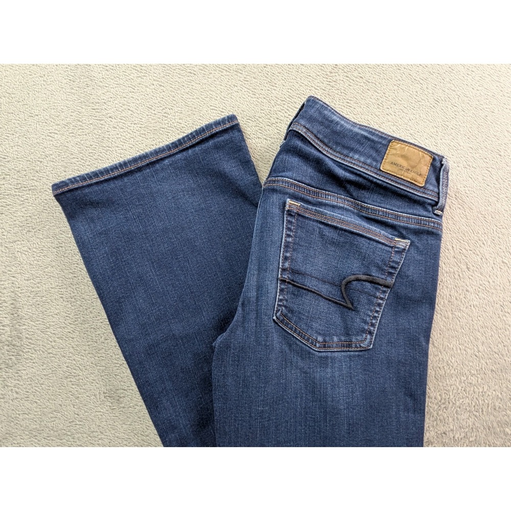 American Eagle Kick Boot Jeans Womens 4 Short Dark Wash Super Stretch Denim